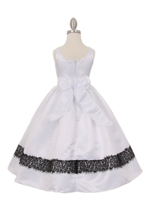 Girls White Satin Lace Trim Special Occasion Dress 2-14
